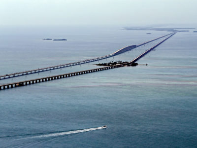 Overseas Highway- The Seven Mile Bridge seen from the air just south of Marathon in the Florida Keys.