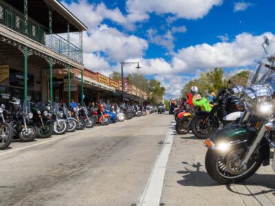 DeLand Bike Ralley - cycles line the byway