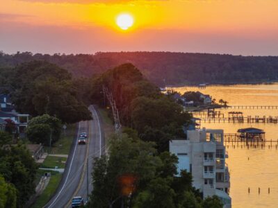 Bluffs overlook the Escambia Bay at sunset