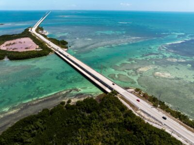 Turquoise water along the 7-Mile Bridge
